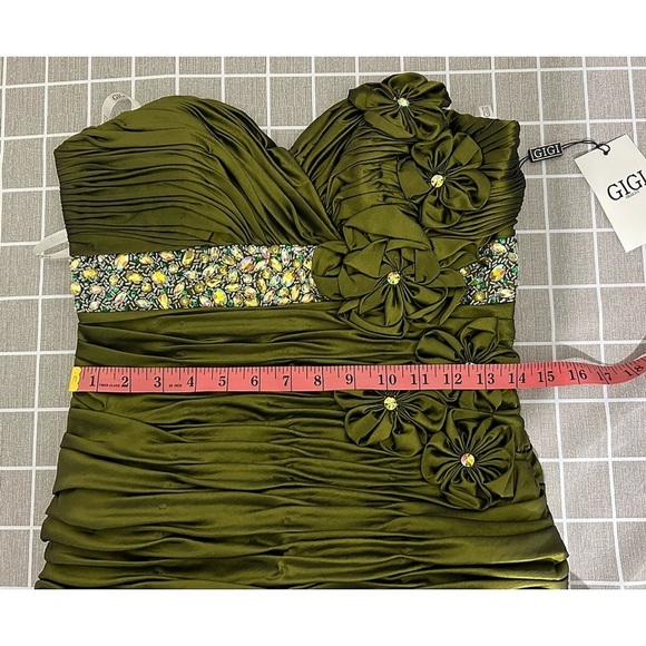 Gigi by La Femme Olive Green Strapless Floral Embellished Gown | Dress - Picture 9 of 15